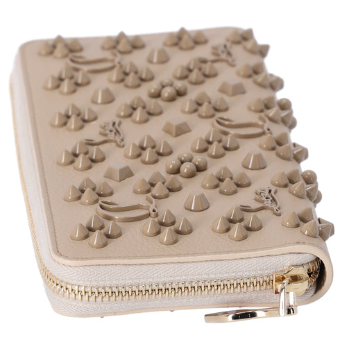 Christian Louboutin Panettone Studded Zip Around Wallet Beige 3175224 Leather