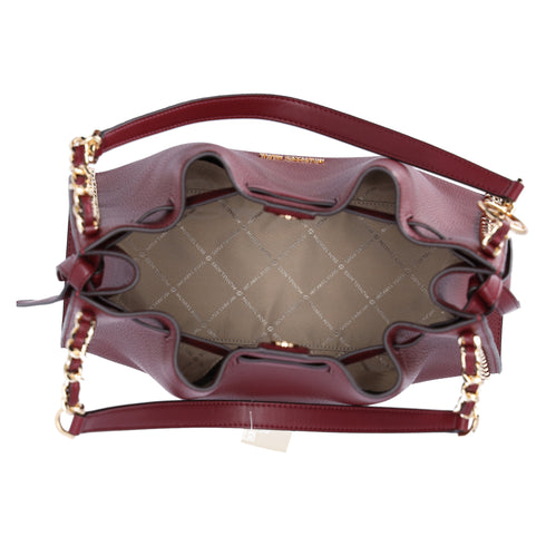 Michael Kors Mina Large Chain Shoulder Bag Hobo Tote Dark Cherry Pebbled Leather