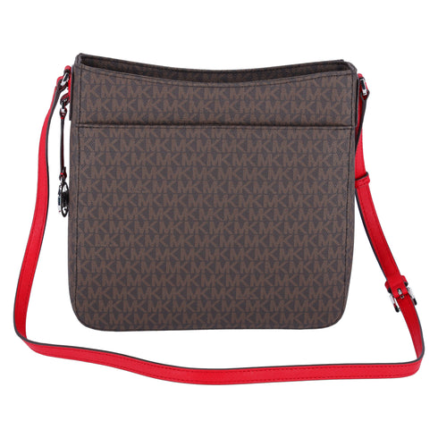 Michael Kors Jet Set Travel Large Messenger Bag Crossbody Brown MK Bright Red