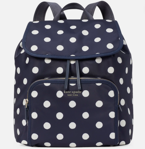 Kate Spade Little Better Sam Nylon Medium Drawstring Backpack Rich Navy Dot