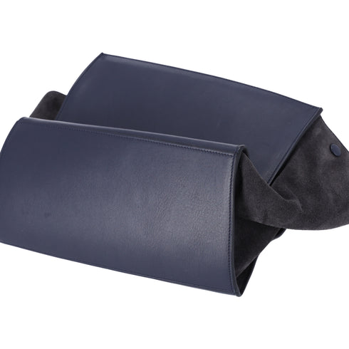 Celine Trapeze Medium Handbag Light Brown Dark Navy Leather Suede