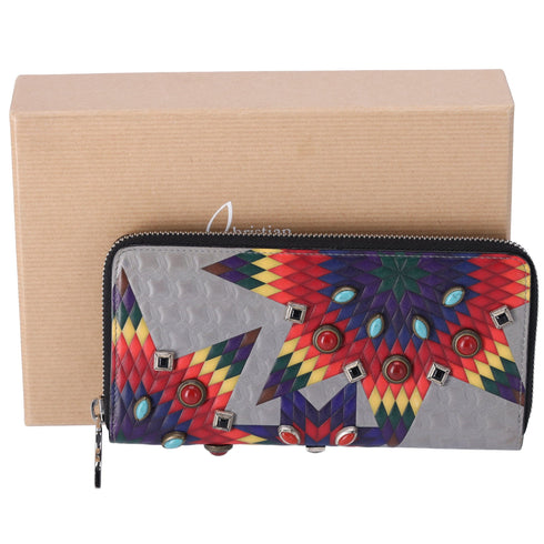 Christian Louboutin Panettone Long Wallet Gray Red Multi Leather Beaded Christian Louboutin Wallets