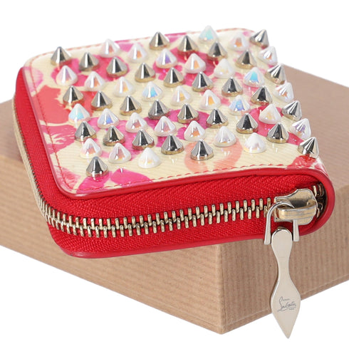 Christian Louboutin Spiked Coin Case Light Yellow Red Multi Patent Leather Christian Louboutin Wallets