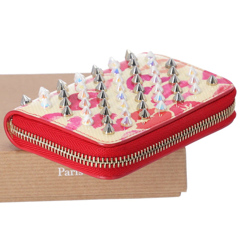 Christian Louboutin Spiked Coin Case Light Yellow Red Multi Patent Leather Christian Louboutin Wallets