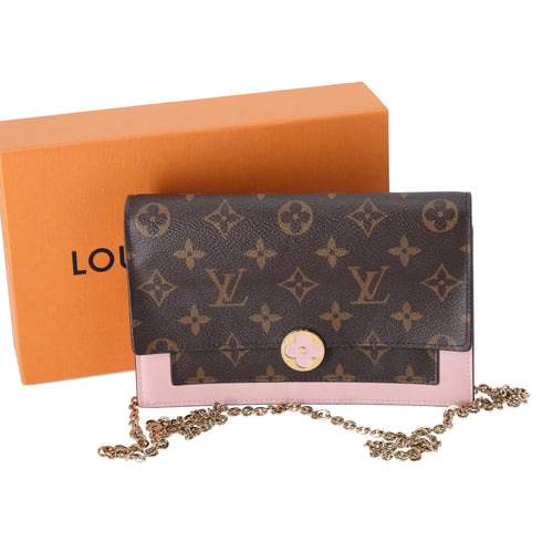 Louis Vuitton Monogram Flore Chain Wallet Crossbody Rose Ballerine Pink