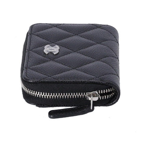 CHANEL Quilted Zip Card Wallet Caviar Leather Black
