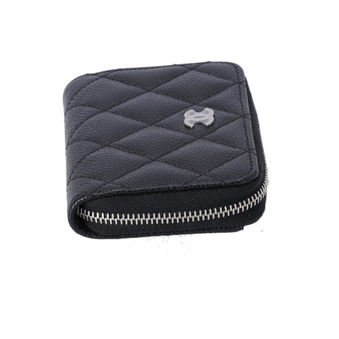 CHANEL Quilted Zip Card Wallet Caviar Leather Black