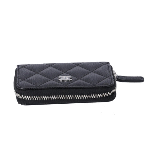 CHANEL Quilted Zip Card Wallet Caviar Leather Black