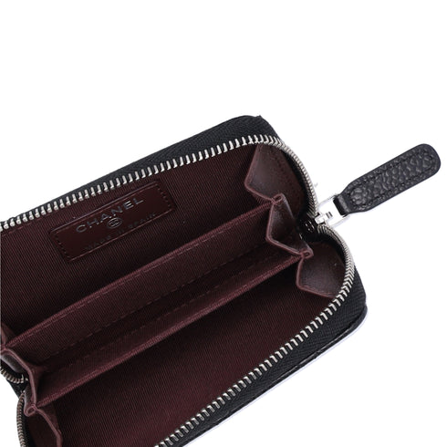 CHANEL Quilted Zip Card Wallet Caviar Leather Black