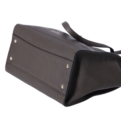 Salvatore Ferragamo Amy Medium Top Zip Shoulder Tote Bag Leather Dark Gray