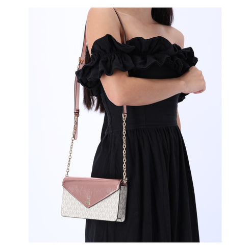 Michael Kors Jet Set Travel Small Signature Clutch Crossbody Vanilla Primrose