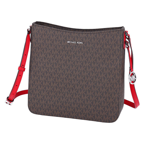Michael Kors Jet Set Travel Large Messenger Bag Crossbody Brown MK Bright Red
