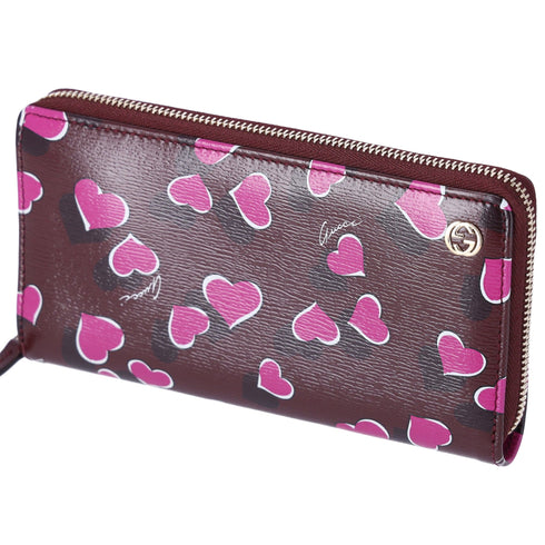 GUCCI Betty Interlocking G Heartbeat Print Zip Around Wallet Wine Pink GUCCI Wallets
