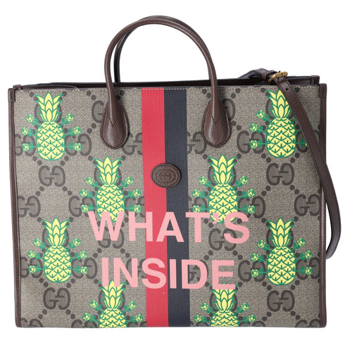 GUCCI Pineapple Tote Bag 659980 Brown Yellow Multi PVC Leather GUCCI Handbags