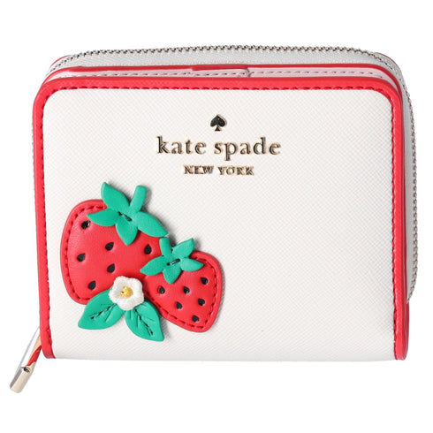 Kate Spade 3D Strawberry Dreams Small Zip Around Bifold Wallet Cream Multi kate spade Wallets