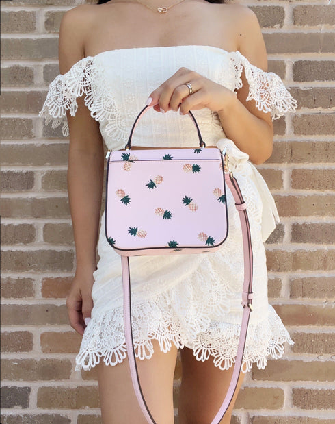Kate Spade Colada Staci Pineapple Square Flap Crossbody Top Handle Pink Multi kate spade Handbags & Purses
