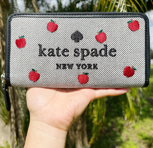 Kate Spade Ella Apple Toss Embroidered Large Continental Zip Wallet Black Multi kate spade Wallets
