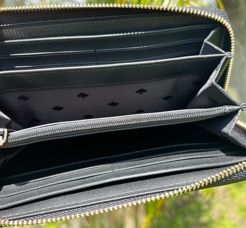 Kate Spade Ella Apple Toss Embroidered Large Continental Zip Wallet Black Multi kate spade Wallets