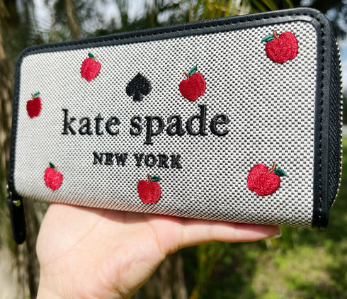 Kate Spade Ella Apple Toss Embroidered Large Continental Zip Wallet Black Multi kate spade Wallets