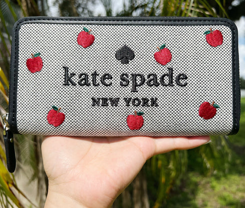 Kate Spade Ella Apple Toss Embroidered Large Continental Zip Wallet Black Multi kate spade Wallets
