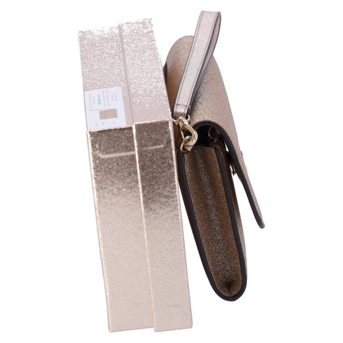 Kate Spade Glimmer Boxed Medium Flap Phone Wristlet Wallet Gold Glitter Holiday kate spade Wallets