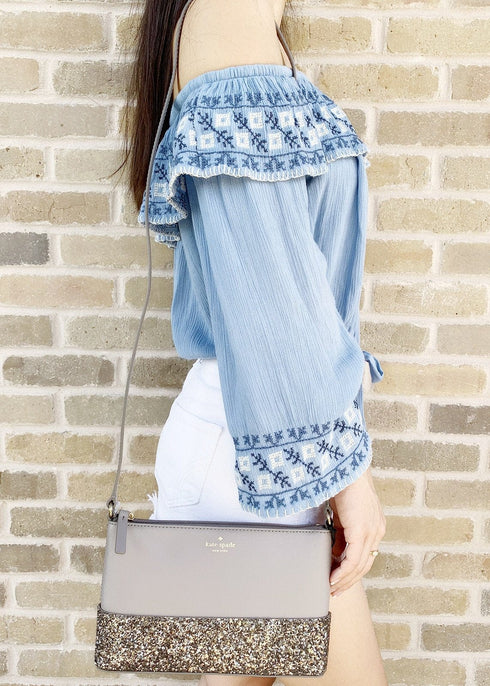 Kate Spade Greta Court Ramey Glitter Small Crossbody Gray kate spade Handbags & Purses