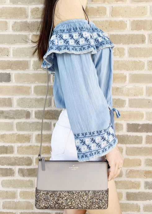 Kate Spade Greta Court Ramey Glitter Small Crossbody Gray kate spade Handbags & Purses