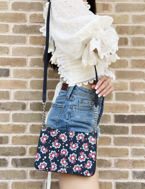 Kate Spade Leather Eva Seaside Blooms Chain Crossbody Bag Navy kate spade Handbags & Purses