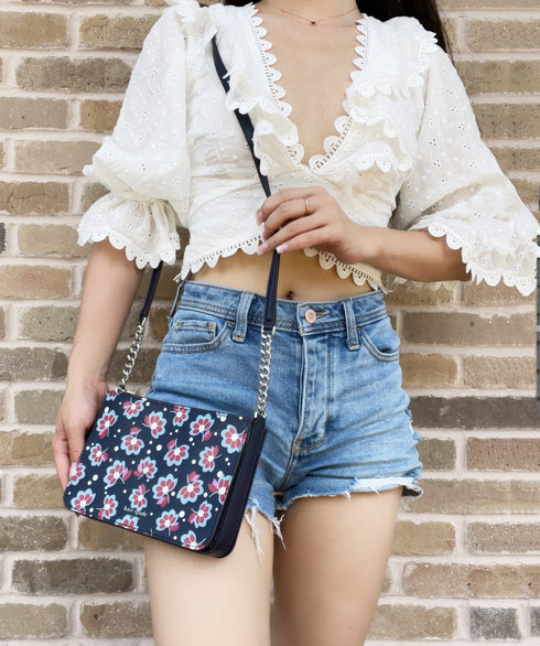 Kate Spade Leather Eva Seaside Blooms Chain Crossbody Bag Navy kate spade Handbags & Purses