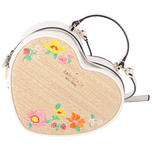 Kate Spade Love Shack Rattan Heart Crossbody Flowers Embroidered Meringue Multi kate spade Handbags