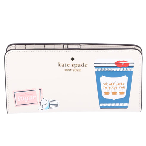 Kate Spade New York Coffee Break Large Slim Bifold Wallet Leather Cream Multi kate spade Wallets