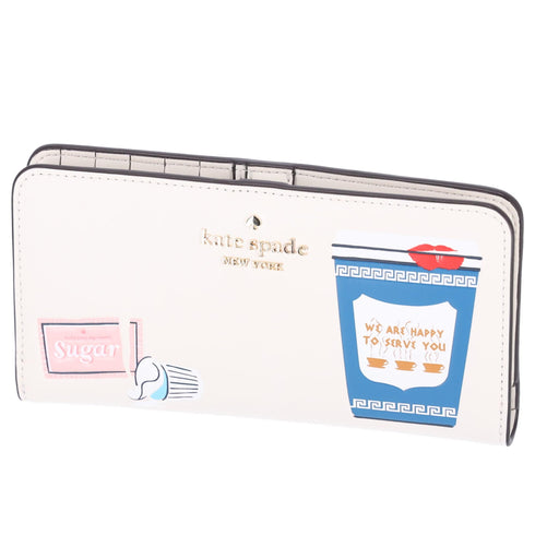 Kate Spade New York Coffee Break Large Slim Bifold Wallet Leather Cream Multi kate spade Wallets