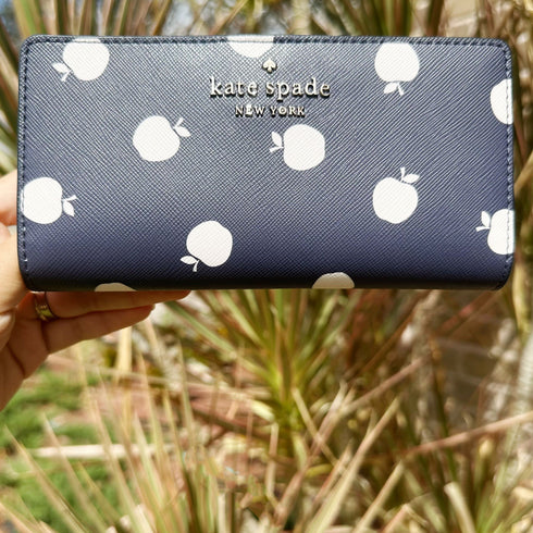 Kate Spade Staci Orchard Toss Print Large Slim Bifold Wallet Blazer Blue kate spade Wallets