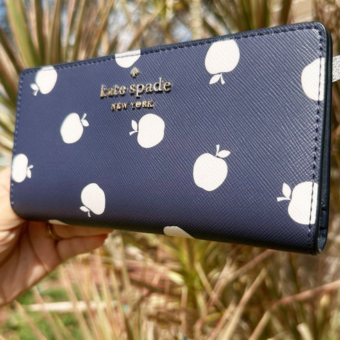 Kate Spade Staci Orchard Toss Print Large Slim Bifold Wallet Blazer Blue kate spade Wallets