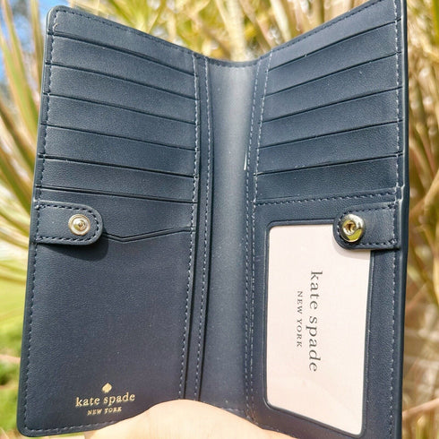 Kate Spade Staci Orchard Toss Print Large Slim Bifold Wallet Blazer Blue kate spade Wallets