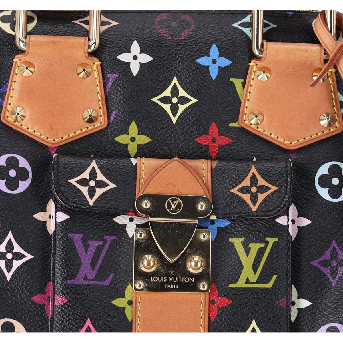Louis Vuitton Black Monogram Multicolor Speedy 30 Top Zip Satchel 