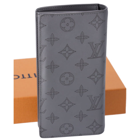 Louis Vuitton Gray Monogram Shadow Portefeuille Brazza M81335 Long Wallet Louis Vuitton Wallets