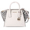Michael Kors Avril Small Leather Cheetah Print Calf Hair Satchel Light Cream Michael Kors Handbags