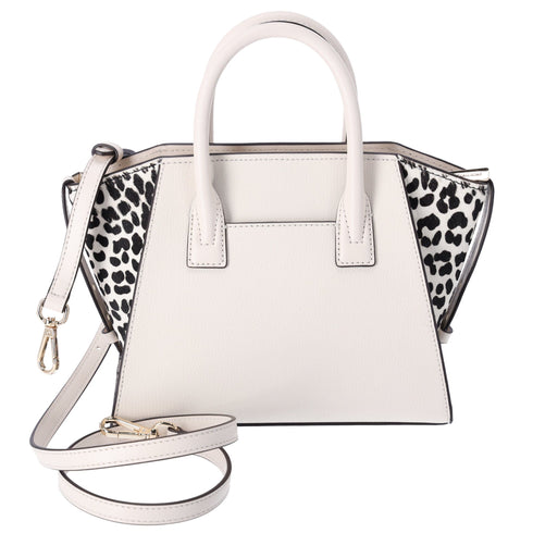 Michael Kors Avril Small Leather Cheetah Print Calf Hair Satchel Light Cream Michael Kors Handbags