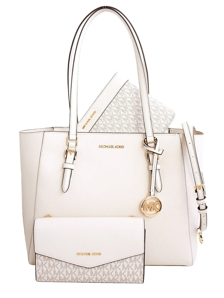 Michael Kors Charlotte Large Leather3-in-1 Tote Crossbody Handbag LightCream