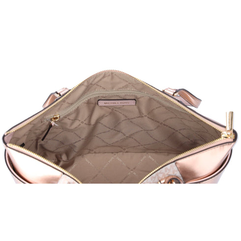 Michael Kors Charlotte Large Signature Logo Metallic Top Zip Tote Bag Rose Gold Michael Kors Handbags
