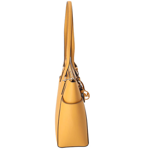 Michael Kors Charlotte Large Top Zip Leather Tote Golden Rod Yellow Michael Kors Handbags