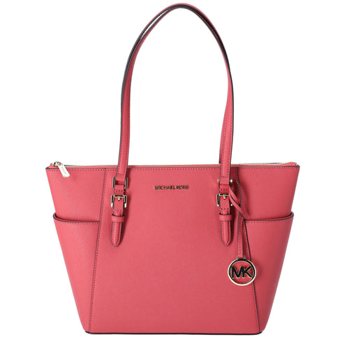 Michael Kors Charlotte Large Top Zip Leather Tote Light Berry Sorbet Pink Michael Kors Handbags