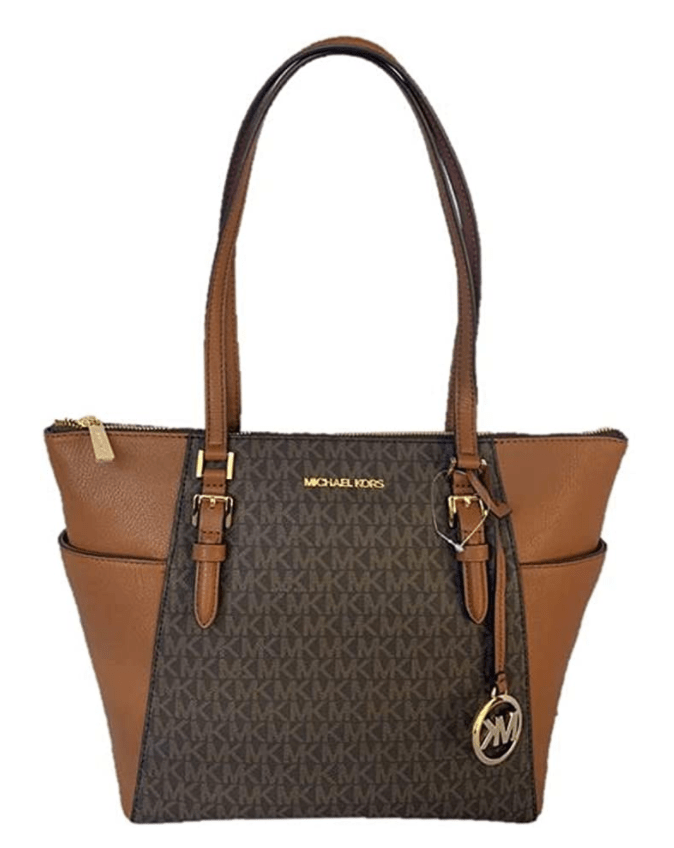 Michael Kors Charlotte Top Zip Tote Brown Signature Shoulder Bag Gaby s Bags