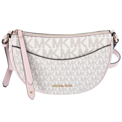 Michael Kors Dover Small Half Moon Crossbody Vanilla Pink Powder Blush Multi Michael Kors Handbags