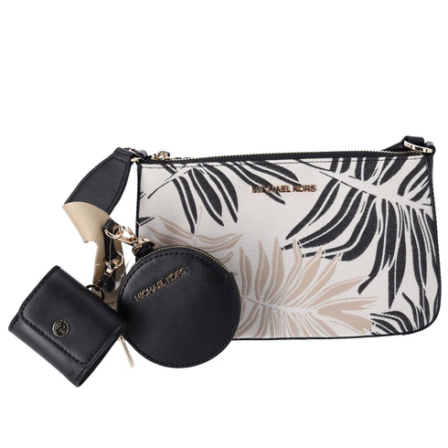 Michael Kors Jet Set Crossbody Tech Accessories Attached Black Multi Palm Leaves Michael Kors Handbags