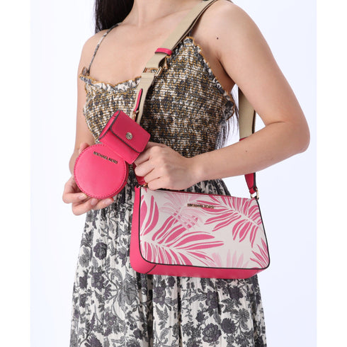 Michael Kors Jet Set Crossbody Tech Accessories Attached Pink Multi Palm Leaves Michael Kors Handbags