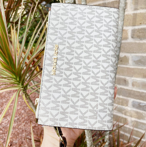 Michael Kors Jet Set Double Zip Wristlet Phone Wallet Vanilla MK Michael Kors Wallets