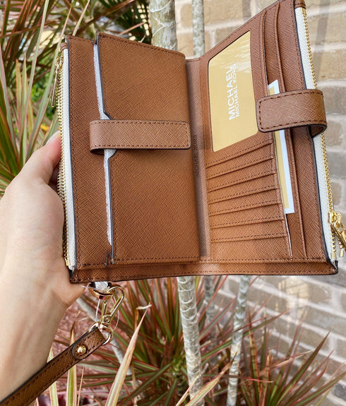 Michael Kors Jet Set Double Zip Wristlet Phone Wallet Vanilla MK Michael Kors Wallets