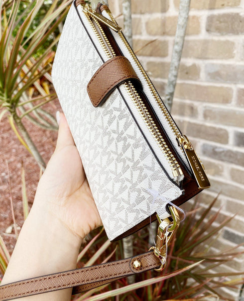 Michael Kors Jet Set Double Zip Wristlet Phone Wallet Vanilla MK Michael Kors Wallets